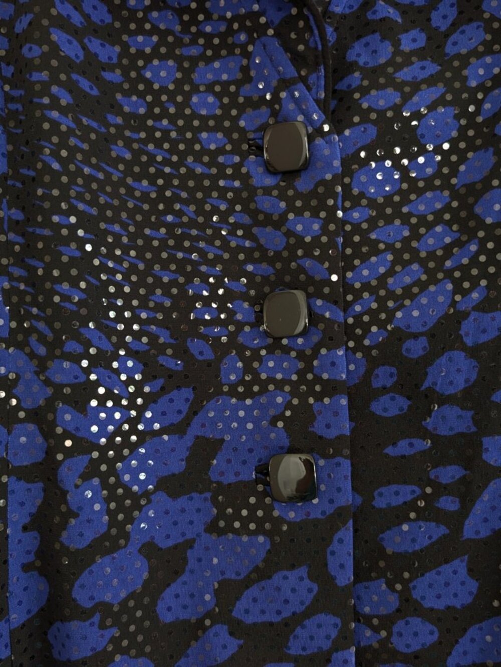 CLARA SUN WOO Jacket L Blue Black Sequin Button Shine Evening Designer - Picture 5 of 10